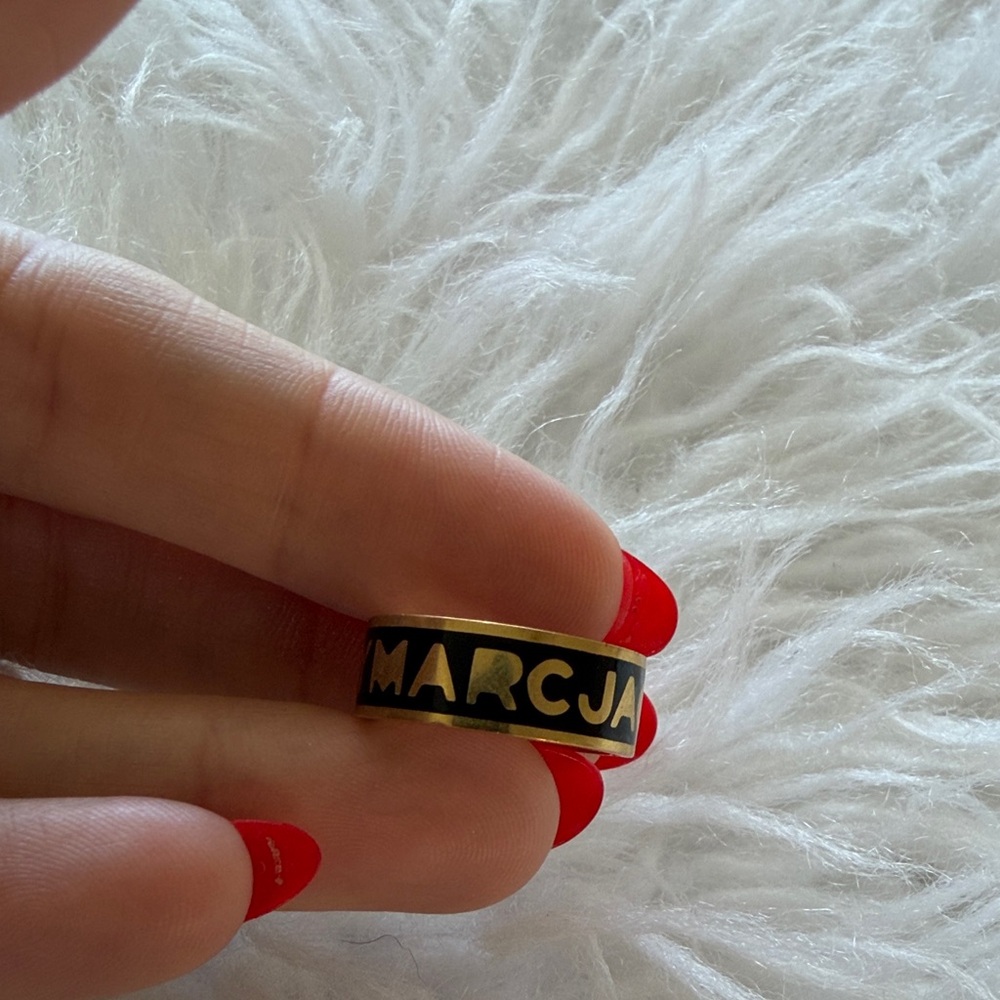 Marc Jacobs Black and Gold Logo Ring